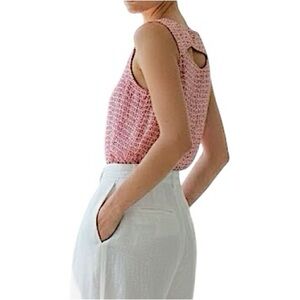 Tristan red white geometric print cut out sleeveless top S